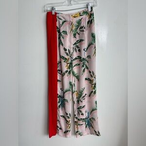 Stella McCartney Silk Blend Parrot Print Pants Red Side Stripe Italy